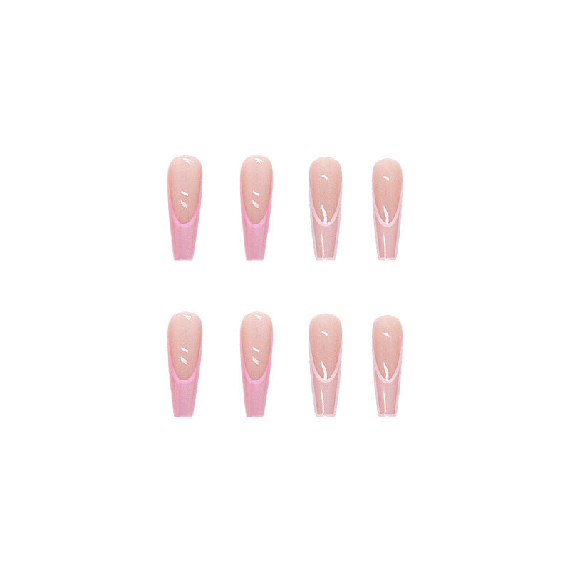 Ladies Pink Gradient Color Wear Long Nail Stickers