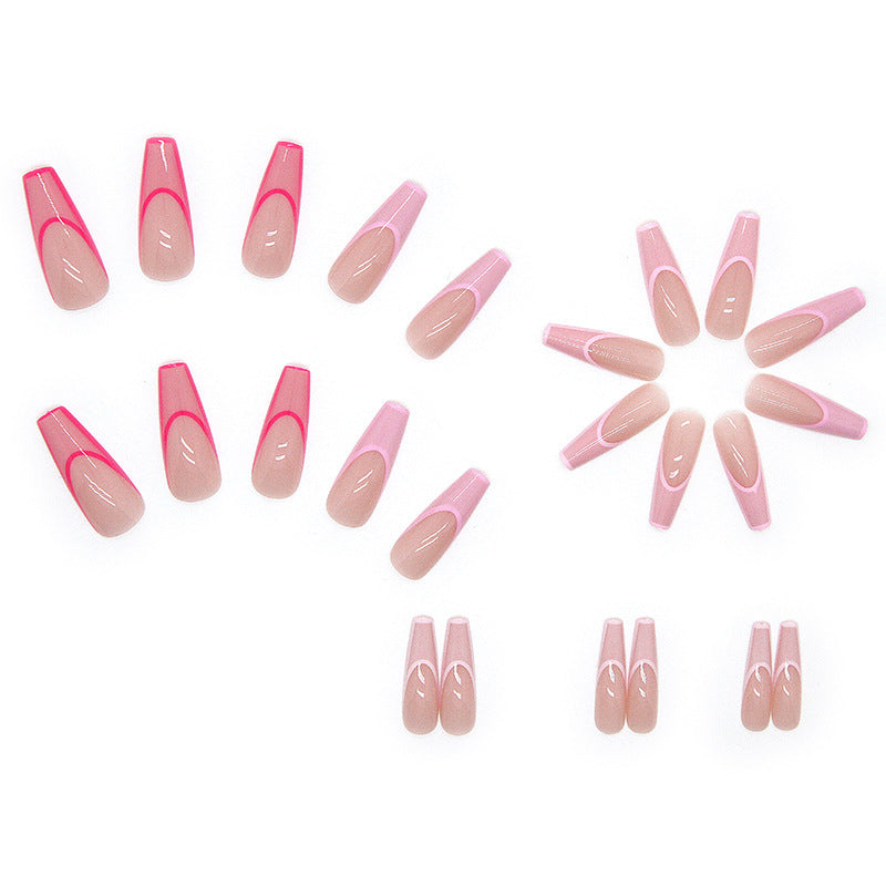 Ladies Pink Gradient Color Wear Long Nail Stickers